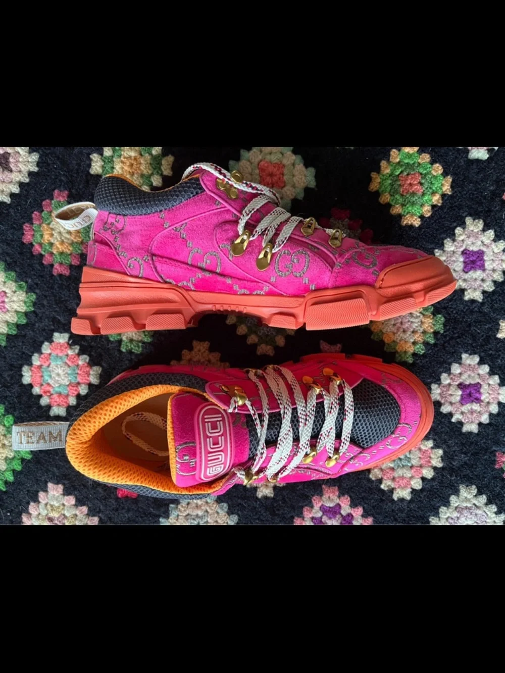 Gucci Pink and Orange Platform Sneakers - Picture 2 of 4